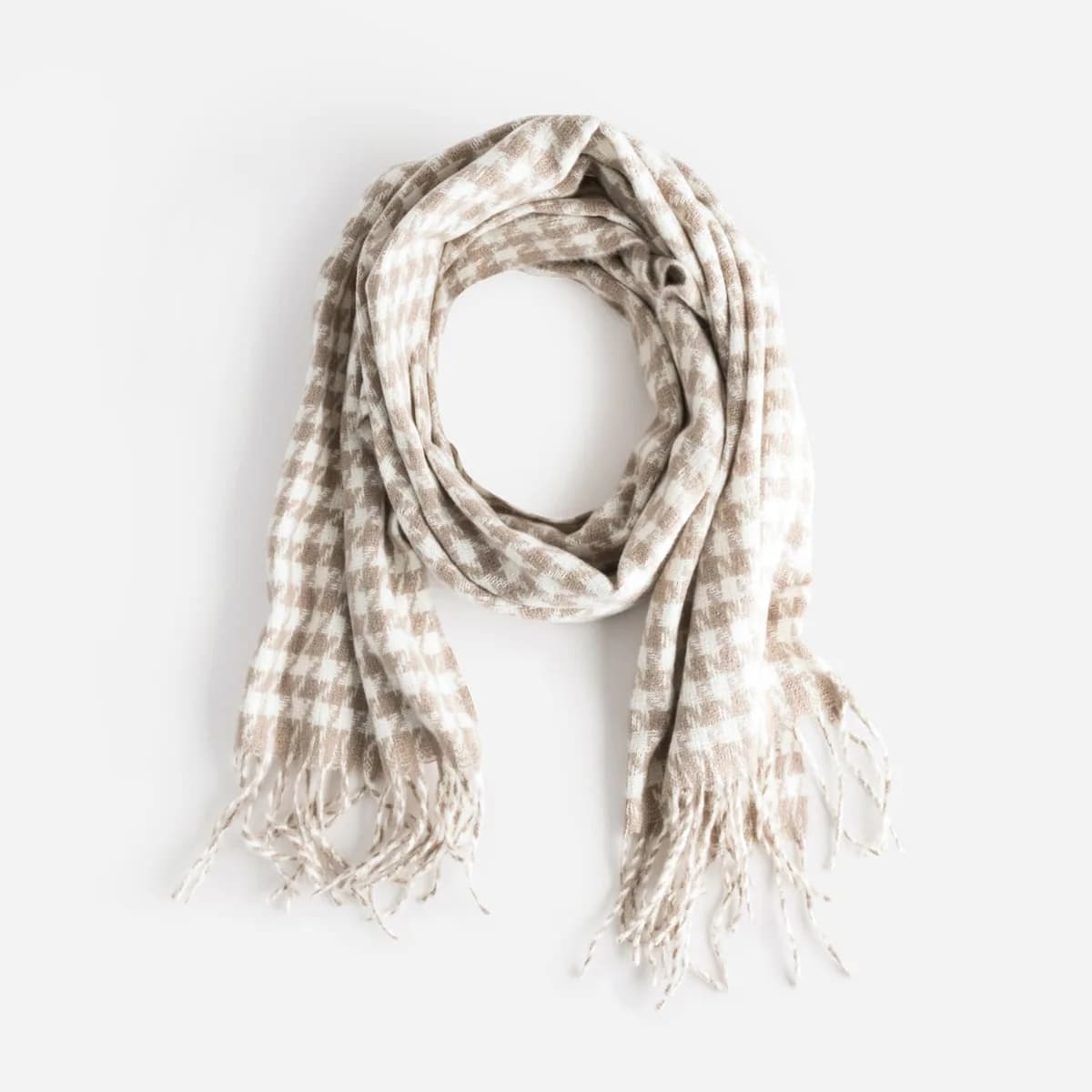 Echarpe beige et écru motif pied-de-coq