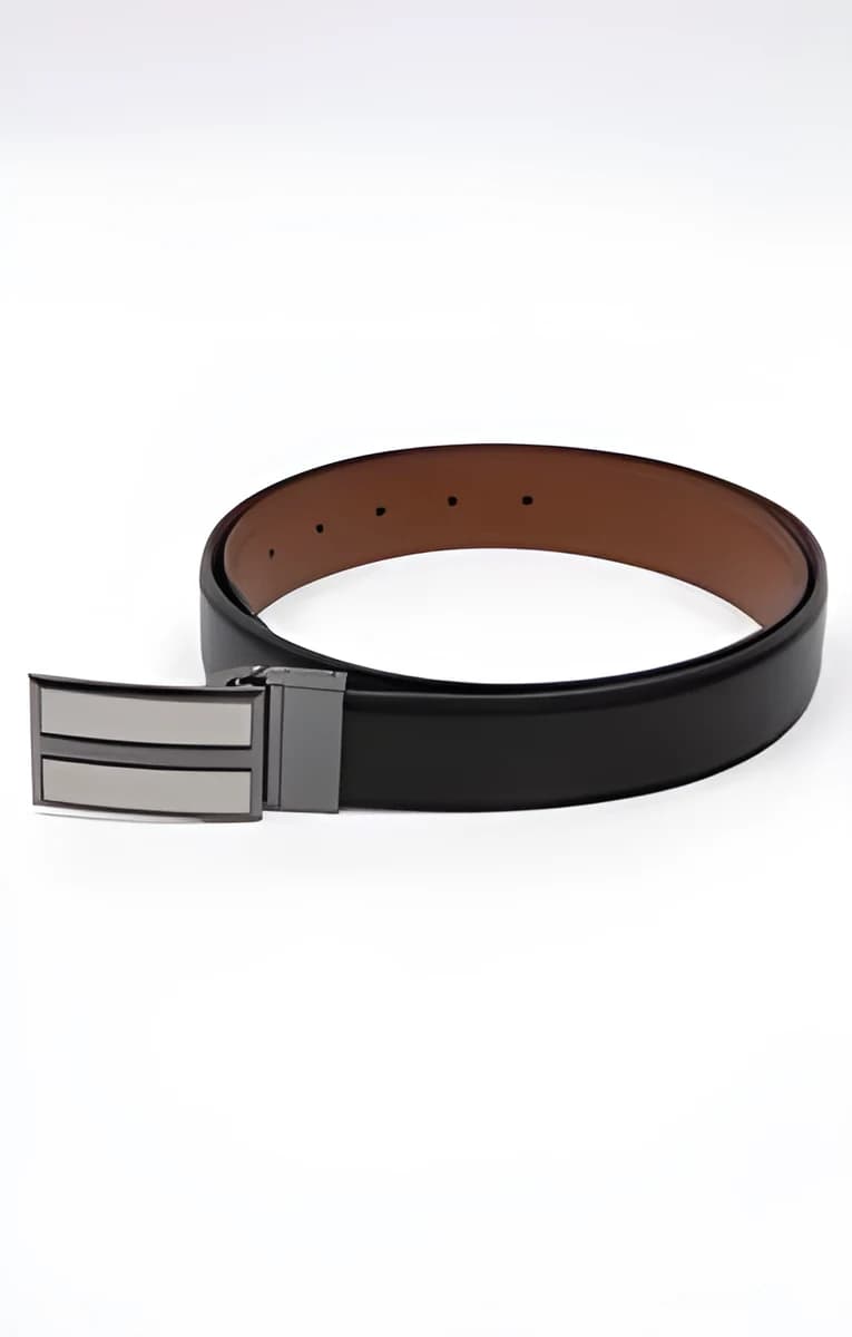 Ceinture réversible avec plaque – Noir