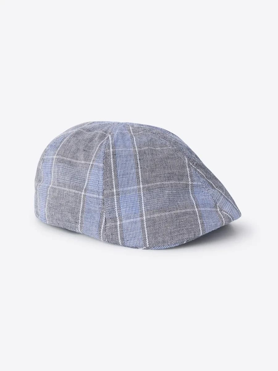 Casquette plate en lin à carreaux