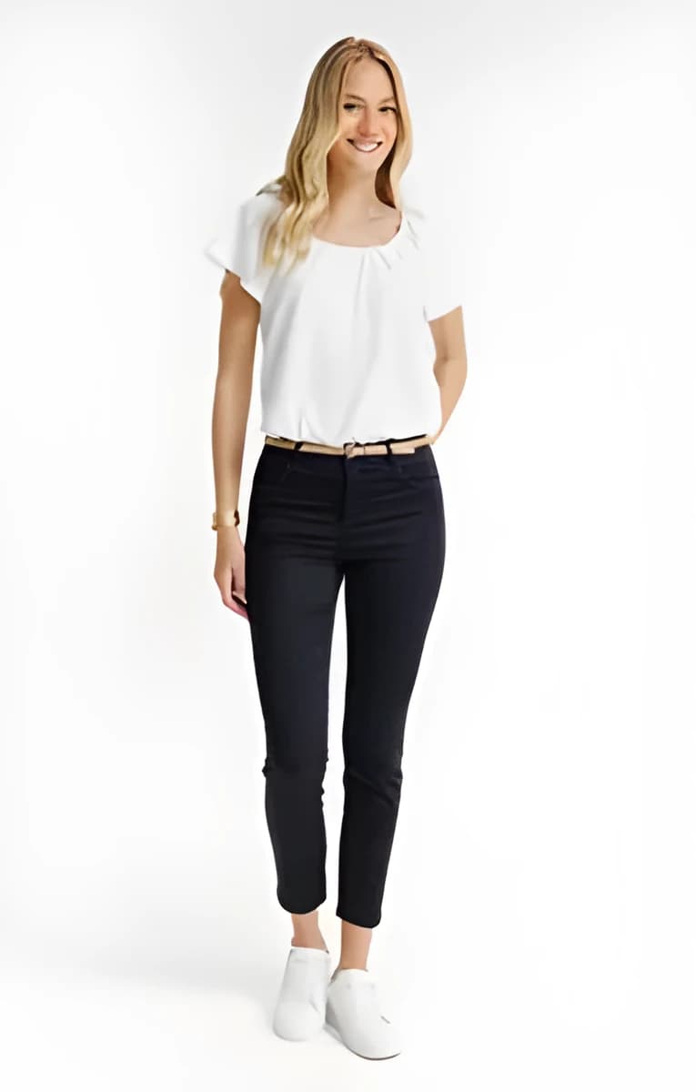 Pantalon 7/8 coupe slim avec ceinture – Noir