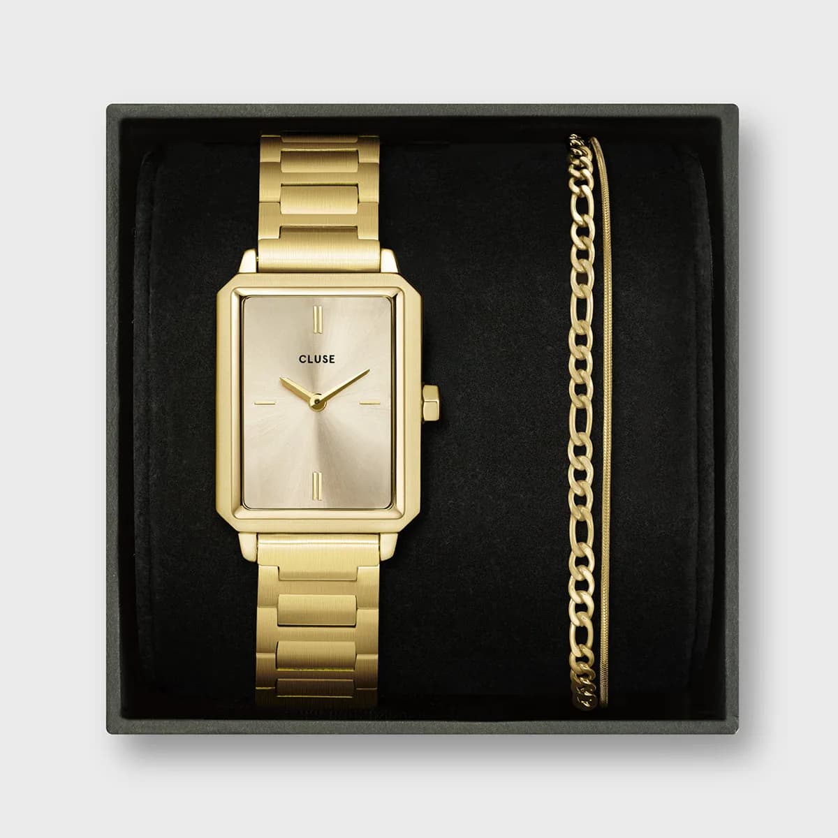Gift Box Fluette Watch Steel & Double Chain Bracelet, Full Gold Colour