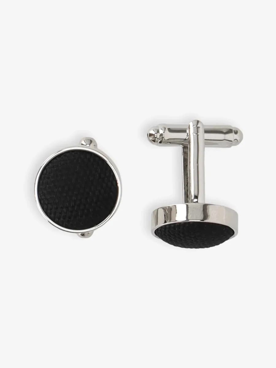 Boutons de manchette metal et tissu noir