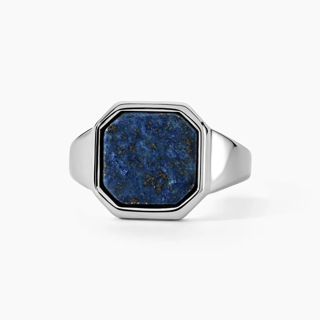 Bijou Chevalière Jourdan Eduard Acier Argenté Lapis Lazuli