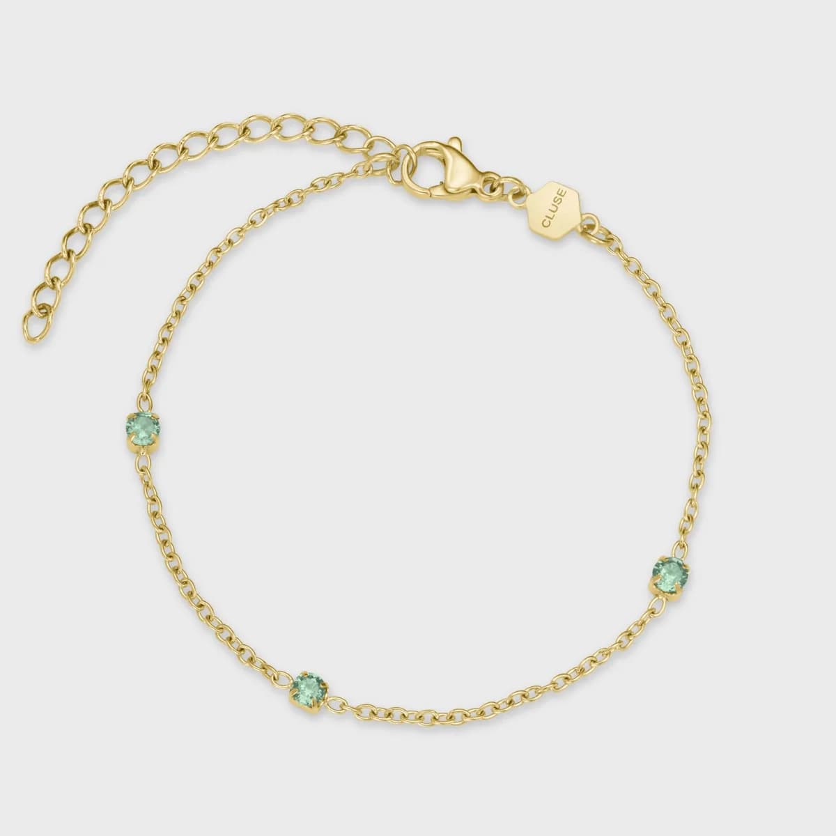 Élevé Zirconia Chain Bracelet, Sage Green, Gold Colour