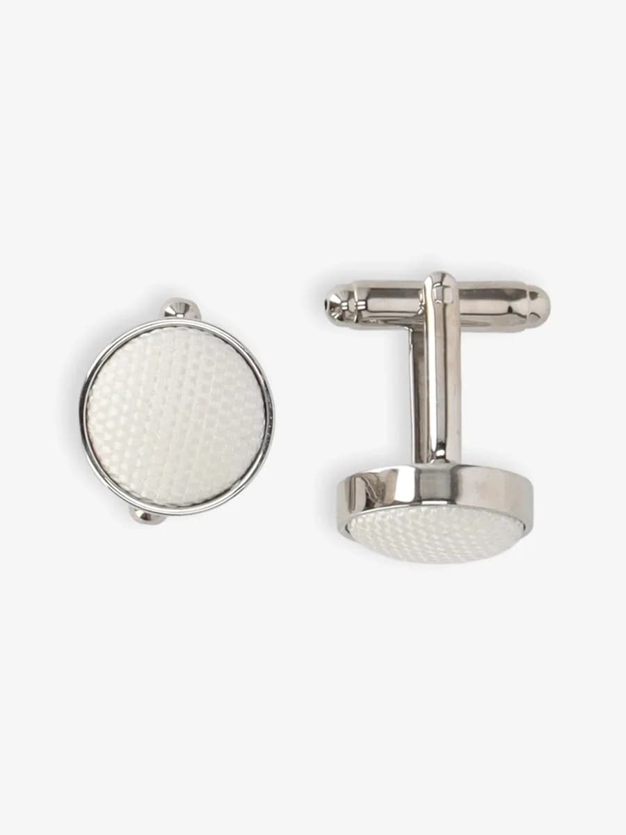 Boutons de manchettes metal et tissu blanc