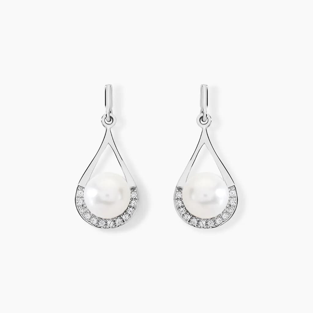 Boucles D'oreilles Patricia Or Blanc Perle De Culture Oxyde