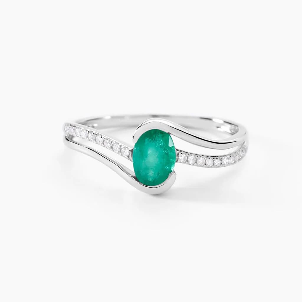 Bague Anja Or Blanc Emeraude Et Diamant