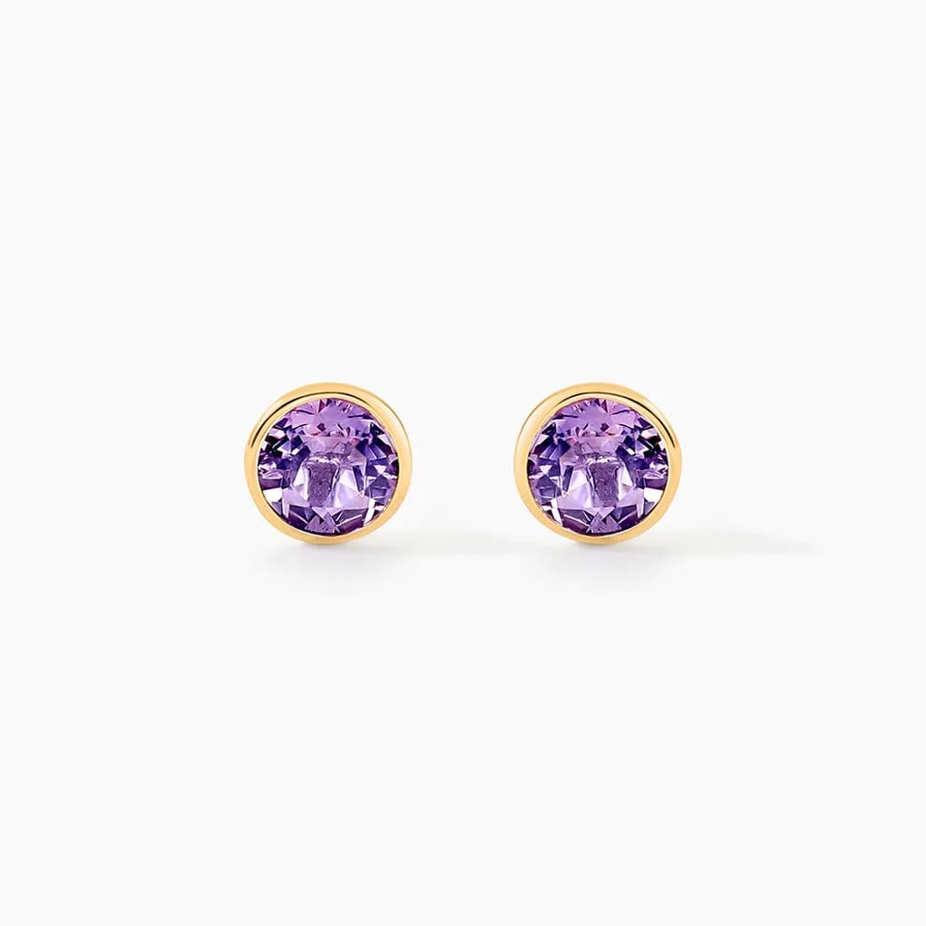 Boucles D'oreilles Puces Parmeclos Or Jaune Amethyste