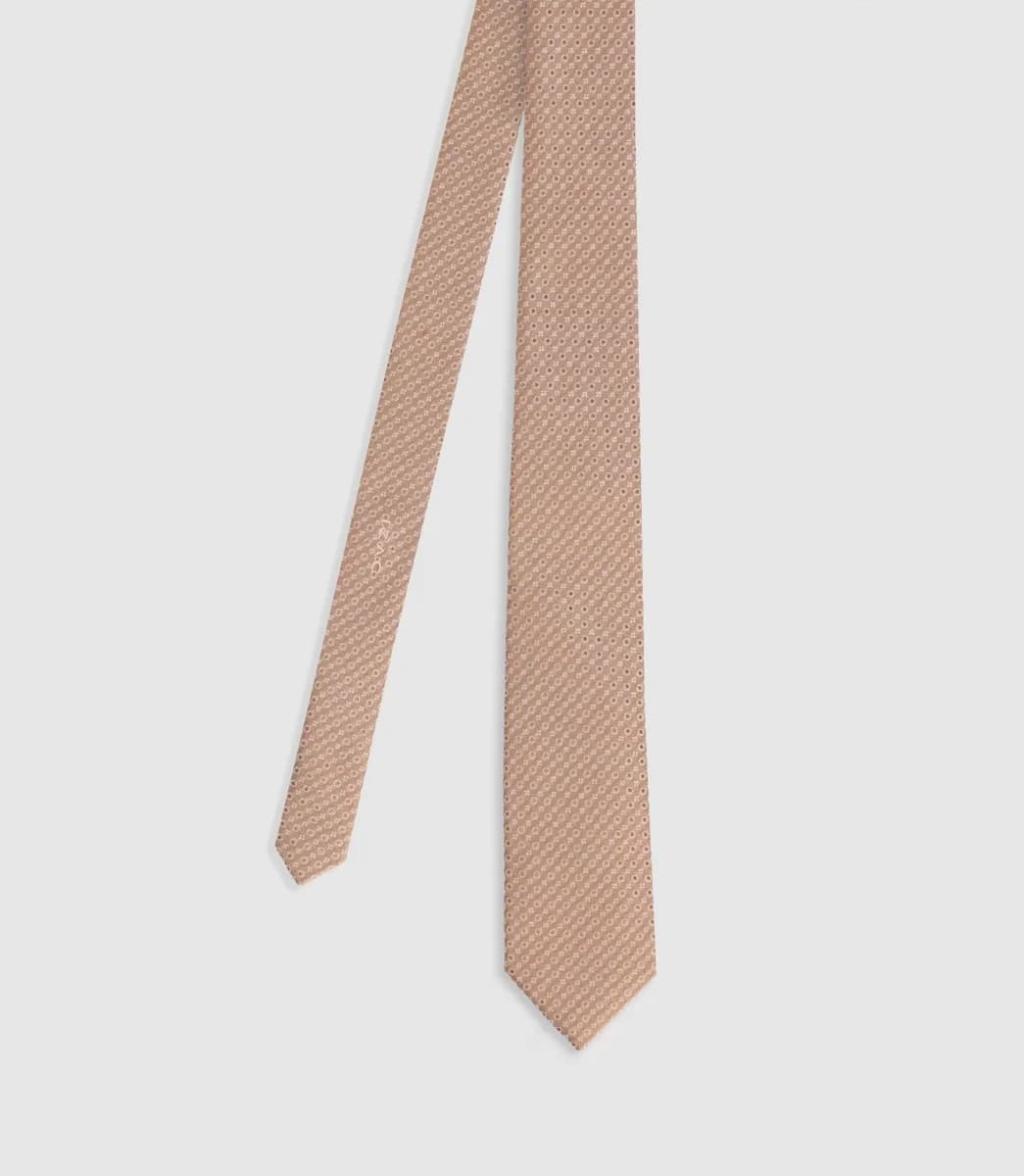 Cravate à motifs en soie beige