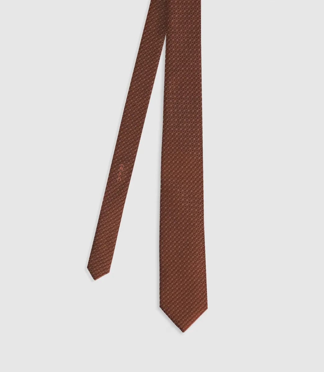 Cravate à motifs en soie marron