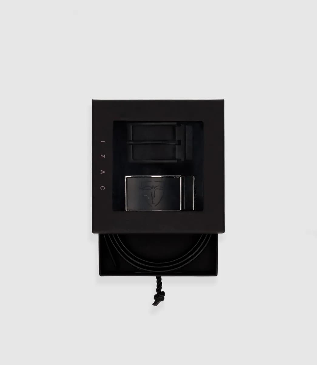 Coffret ceinture réversible en cuir noir et noir matt COFF21