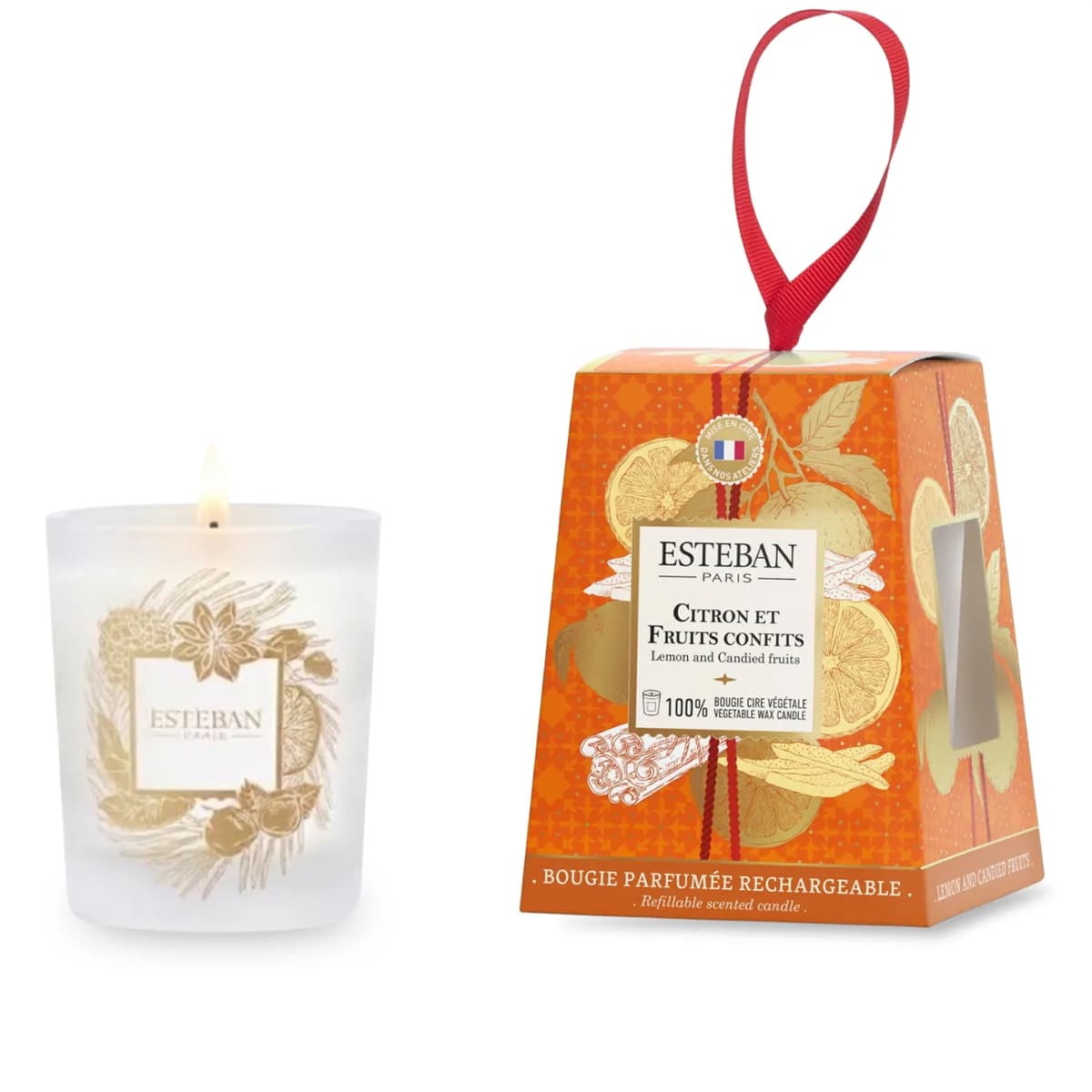 Bougie parfumée - Citron & Fruits confits - édition limitée Noël - rechargeable - 180g